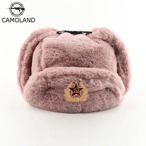 Mulheres Camolândia CLIMENTO SOVIETO Russo Ushanka Pilot Bomber Hat mens Faux Fur Exército Militar de inverno Trapper Earflap Snow Caps 2312222