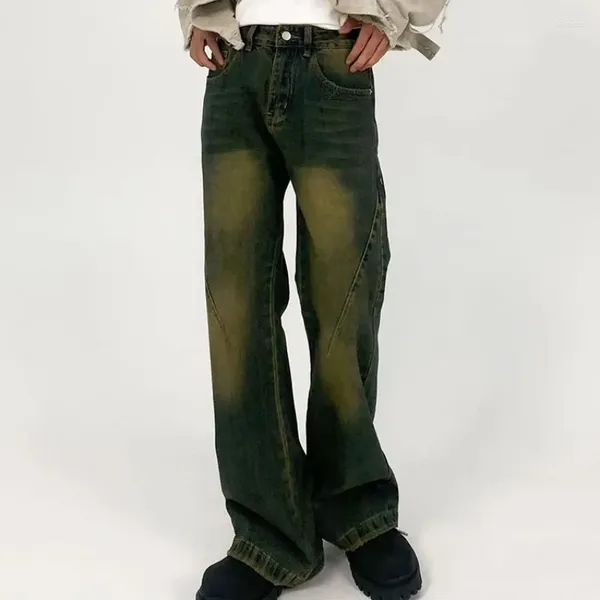 Мужские джинсы Американская модная микрофиналена, вымытые мужчины, вымытые винтажные корейские стиль красивые ретро-панк-атмосфера дизайнерские брюки городские