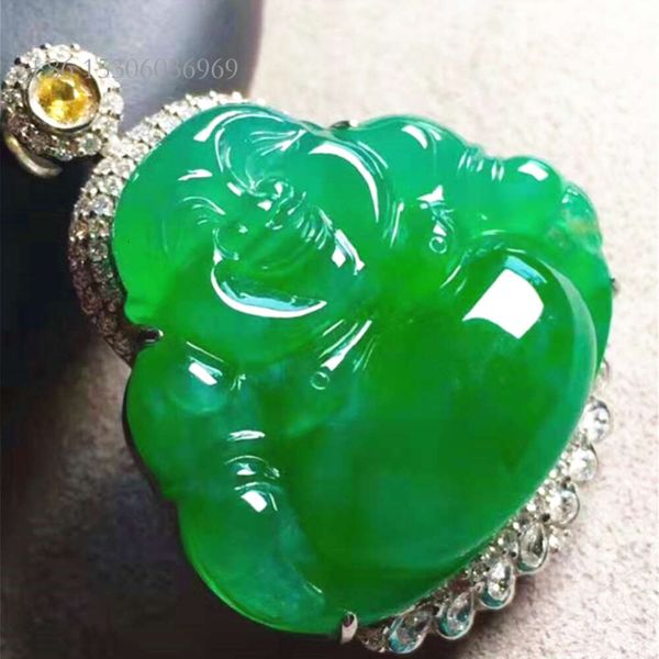 Estilo chinês clássico Jade popular Buda Icy Pingente de ouro verde jadeita natural transparente transparente