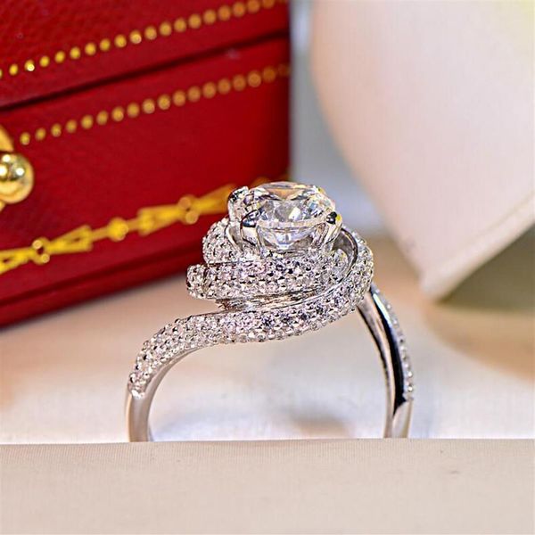 Великолепная линия широкая кольцо женщин бренд роскошные 925 стерлинговое серебро 3CT CZ Diamond Gemstone Rings Кольца коктейль коктейль -коктейль кольцо Fo266k