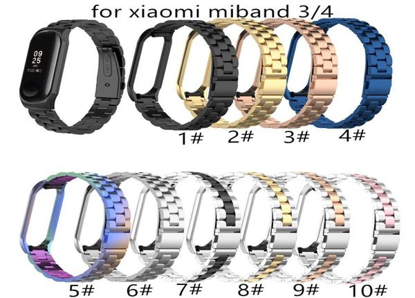Pulseira de aço inoxidável para xiaomi mi banda 3 4 banda de relógio de metal geral smart pulseira mibrand 3 cinto de relógio substituível tiras 9173573