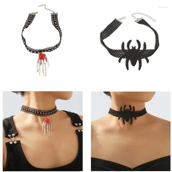 Anhänger Halsketten Mode Nischenschädel Spinnen Collarbone Kette Temperament Einfacher kaltes Wind Verstellbares Stoff Seil Halskette Dropship