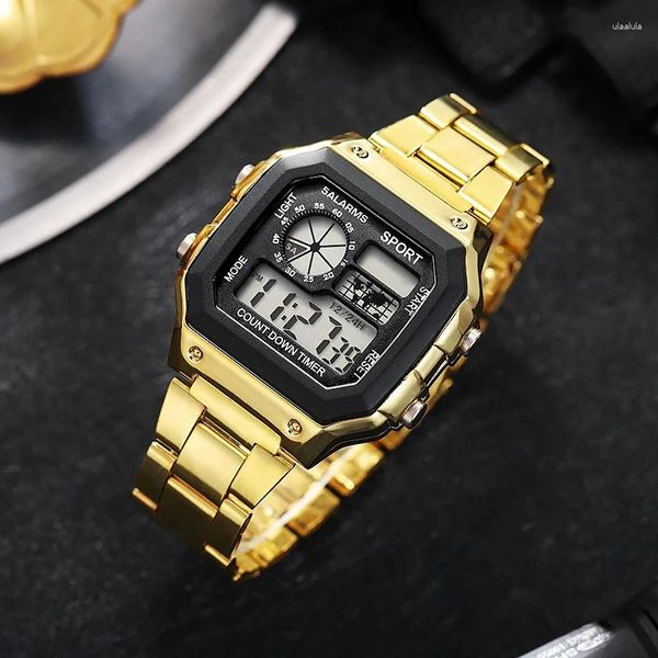 Нарученные часы Fashion Digital Watch Mens нержавеющая сталь Counterday Sport Watch Watches Водонепроницаемые светодиодные электронные наручные часы для мужчин подарок