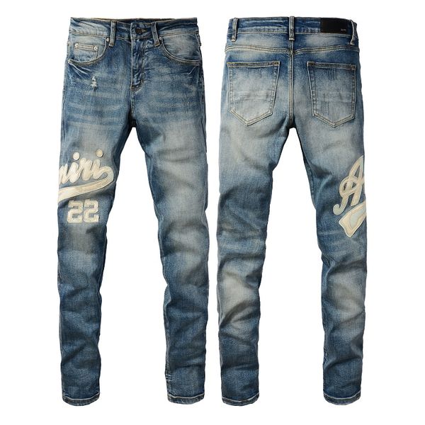 jeans amirj jeans designer di alto livello jeans high street hole patch da uomo pannello di ricamo di lusso da uomo pannelli allungati viola jeans amirs strappato