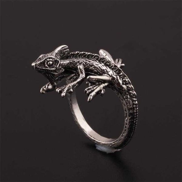 Punk Hip Hop Animal Gecko Ring Männlicher Indexfinger -Legierung offener Ring einstellbar