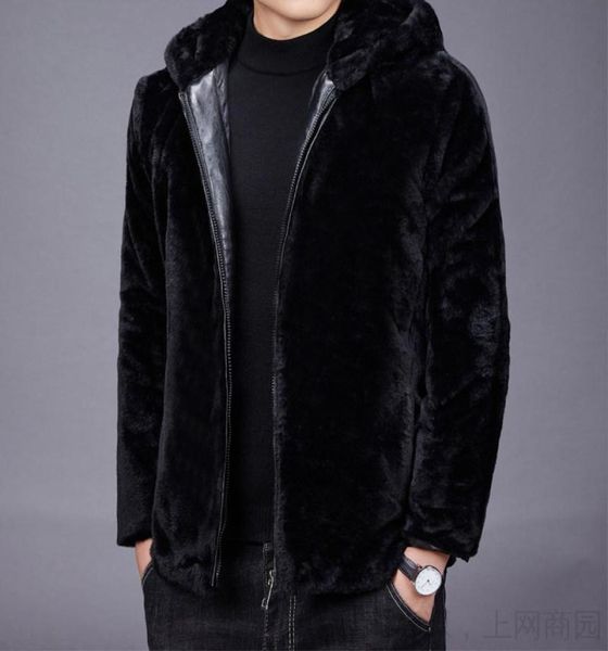 MEN039S JAKETS Schwarze Luxus -Plüsch -flauschige Herren Nerkenhaube große Pelzmäntel für Winter Faux Jacket 2022 warme Kleidung Huaband5664364