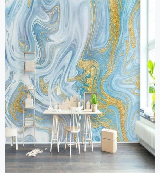 Tapeten Wallpaper Benutzerdefinierte Tapete Wandmurmal PO Wall bestreut Gold Blue Textur Elegante leichte Luxus -Modelinie TV Hintergrund3918757