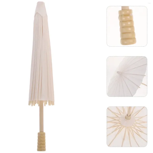 Guarda -chuvas 2pcs papel parasol 11 8 polegadas diâmetro pequeno branco diy para crianças artesanato pó adereços (alça aleatória)