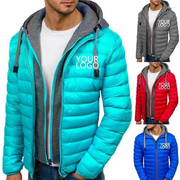 Jackets masculinos personalizados seu logotipo de algodão de inverno Men com capuz de parkas casacos de casacos masculino de moda esportiva de zípers impressão diy