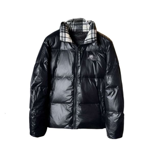 Burberys Puffer Jacket Designer Moda Masculina e Feminina Mesmo Estilo Inverno Novo Britânico Cashmere Emendado Gola de Lã Com Capuz Casaco Quente Engrossado Estilo Clássico