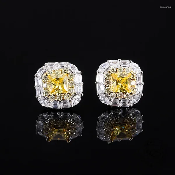 Brincos de garanhão Boho Jewelry Square Shape 925 Sterling Silver Full Zircon Amarelo de alto carbono Diamante carbono Pedido