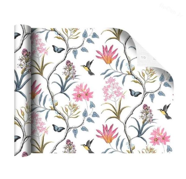 Sfondi in PVC buccia e bastoncini Birdflo di fiore bianco vintage farfalla carta da parati auto adesiva per decorazioni per pareti per bambini mobili RE7218006