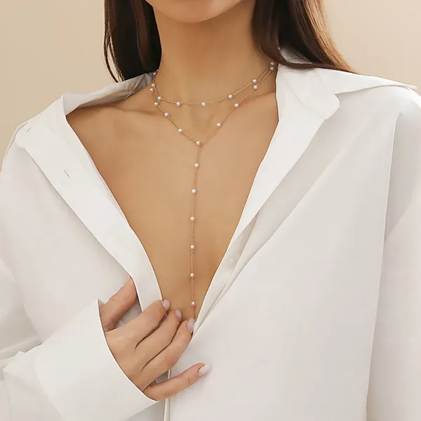 Anhänger Halskette Purui Trendy Imitation Perle Perl Perlen Halskette für Frauen Langer Charm String Choker Sexy Brustkette Ladies Juwely Party