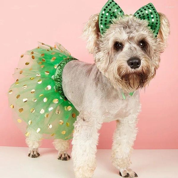 Dog Apparel Pet Irish Party Fantaspume lantejão arco-arco com malha de impressão shamrock tule tutu saia de linha para cachorro/gato