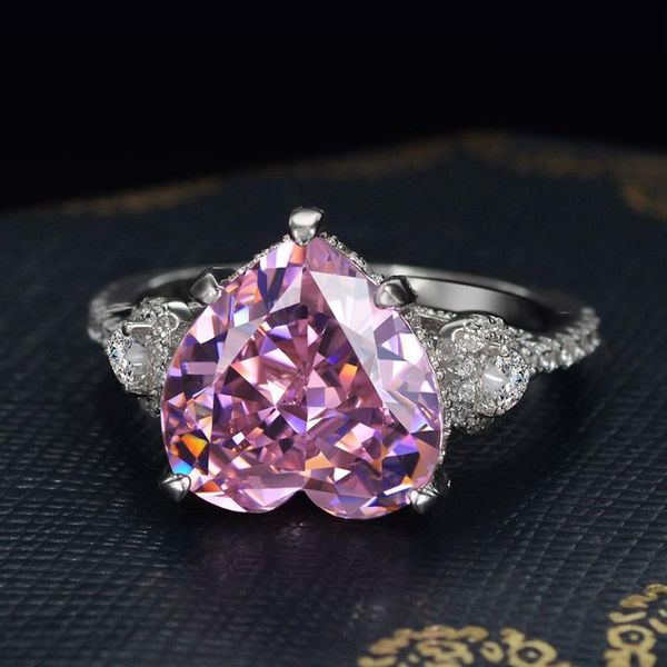 CORAÇÃO DE CORAÇÃO 5ct Sapphire Diamond Ring 100% original 925 Sterling Silver noivado de prata anéis de casamento para jóias femininas211y