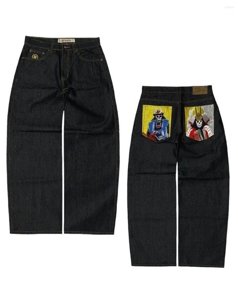 Herrenjeans bestickt humanoiden gewaschene Reißverschlüsse amerikanische High Street Modemarke Retro Nische Loose Straight Hosen