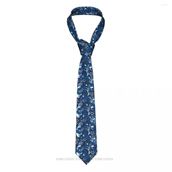 Biege blaue Hintergrund Blumenkunst Paisley Klassische Männer gedruckte Polyester 8cm Breite Krawatte Cosplay Party Accessoire