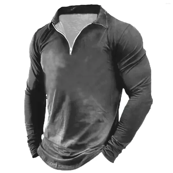 Herren-T-Shirts Reißverschluss-Lapel-T-Shirts für Mes Langarm Polo Shirt Streetwear Herbst Frühling Fashion Pullover Casual Men Tee Basic Top