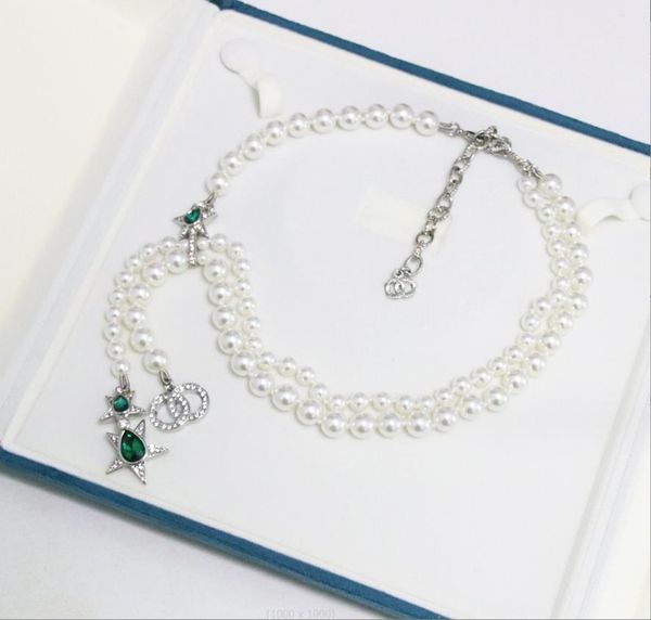 Colares pendentes Emerald embutido pentagrama completa diamante pérola pérola cadeia de moda moda