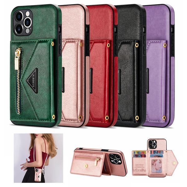 Case di portafoglio in pelle Crossbody per iPhone 15 14 13 Pro Max 12 11 xr xs max 8 7 più se mini folio follio tasca topper slot thone protettivo coperchio