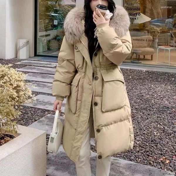 Damengrabenmäntel Qnpqyx Winter Langer Puffer warme Jacke Realpelzkragen Kapuze Duck Down Mantel weibliche Regenfedern wasserdichte Parkas