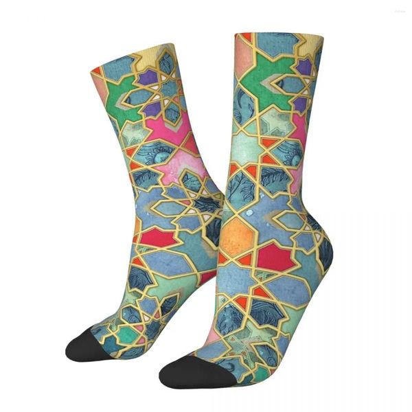 Herrensocken lustige verrückte Socke für Männer vergoldet Ruhm bunte marokkanische Mosaik Hip Hop Harajuku Design Kunstqualität Muster gedrucktes Jungen Crew Crew