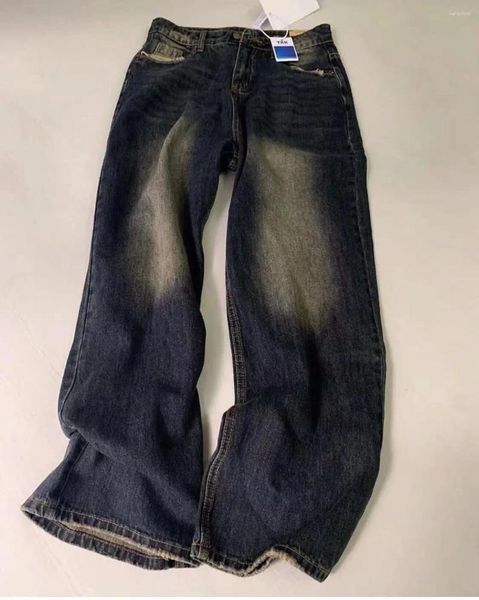 Frauen Jeans American Retro Destressed Straight-Leg All-Match Women Herbst Design Weitbein Hosen hohe Ten