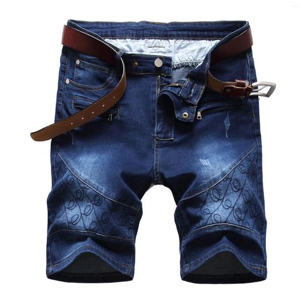 Jeans masculinos bordados Stretch rasgou três tendências de cor de estrela ao ar livre