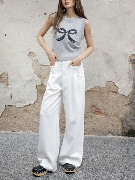 Pantaloni da donna per il tempo libero tasca sciatta a vita alta gamba streetwear white white