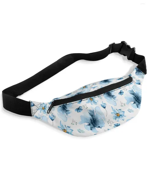 Sacchetti in vita fiori blu acquerello in pacchetti primaverili per donne borse sportive esterne impermeabili spalla incrociata unisex