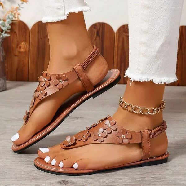 Sandalet 2023 Bayan Ayakkabı Teşhal Kadınlar Açık Ayak Tip Günlük Kadın Aplike Elastik Bant Düz Topuk Yumuşak Alt Kadın