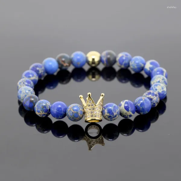 Очарование браслетов мужские аксессуары 2023 Pave White Cz Циркония корона синий рисунок имперский каменный бусин