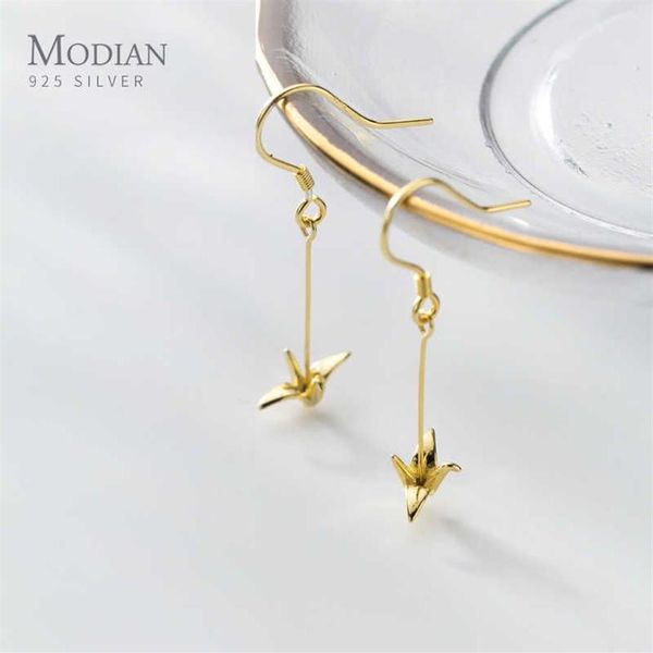 Moidan Fashion 925 Sterling Silver Cute Cine Paper Crane Canceli a catena lunga per donne Orecchini a colori oro oro gioiello 210612789