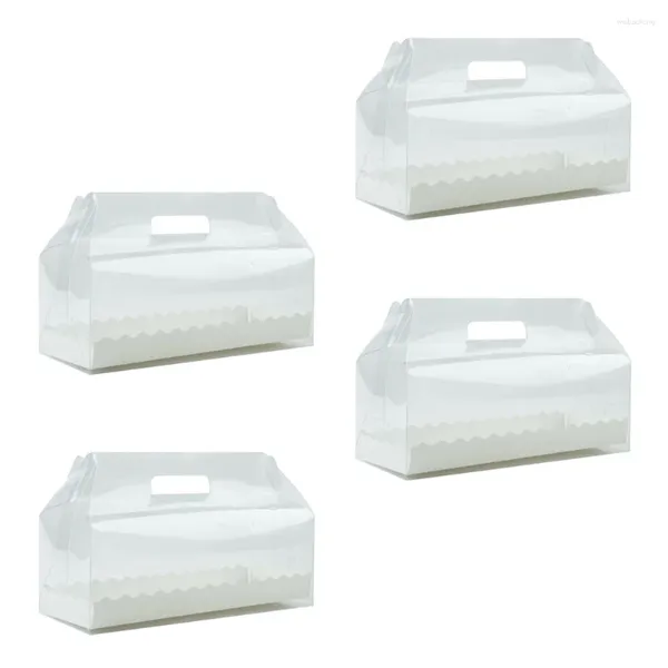 Nehmen Sie Container 4PCS Cupcake Box mit Griff und Papierschale rechteckig rollen Behälter klarer Sushi -Kuchen -Brot -Gebäck -Mousse -Früchte heraus