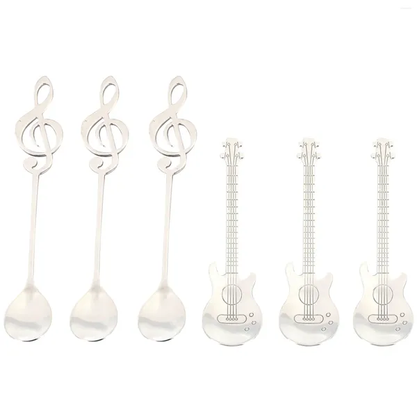 Keychains Coffee Spoons 6 Pack fofos colheres de chá de aço inoxidável notação musical em forma de funcionamento (3 Music Note 3 Guitar