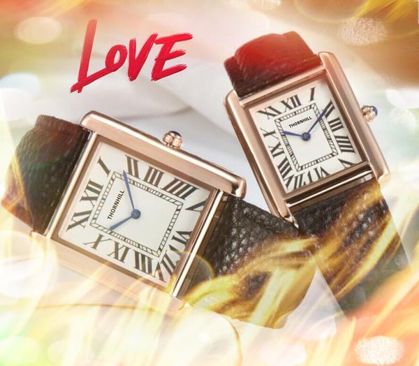 Высококачественный ice Out Hip Hop Men's Women's Leisure The Watchings два булавки Ультра тонкий стиль Quartz Battery Clock Rose Gold Silver Crown Square Series Series Series