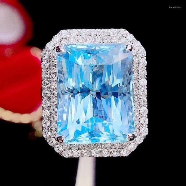 Кластерные кольца HJY Aquamarine Ring Fine Jewelry Pure 18k Gold Natural 13.36ct Blue Gemstones для женщин День рождения подарки