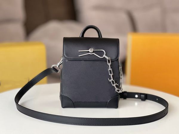 2023 neuer Dampfer Nano -Tasche Hochwertige Designerin Luxusbrand -Beutel Leder geprägter Metallkette Leinwand Cowhide One Schulter Straddle Handtasche Frauen Schwarz schwarz