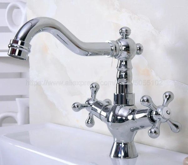 Rubinetti del lavandino del bagno cromato in ottone doppia manico in lavaggio per lavabo per bagno e rubinetto da bagno freddo znf921