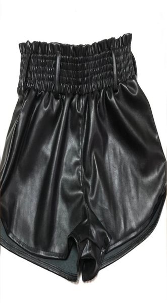 Schwarze Faux Leder Biker Shorts Frauen Elastizität High Taille Wide Leg Shorts Mode Herumn Casual Ladies Sexy Leder Shorts Femme 216688833