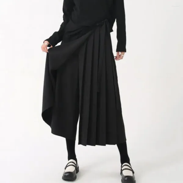 Frauenhose Weitbein schwarzer farbiger Falten-Culottes für Frauen High Streetstyle unregelmäßige mittelkalische Länge locker Fit