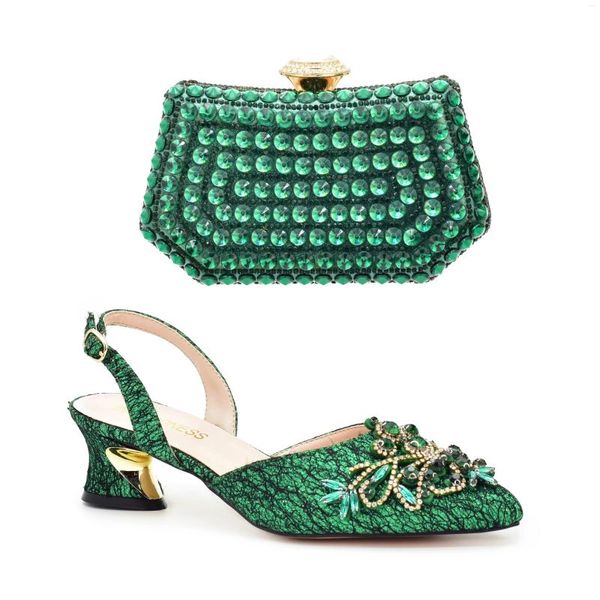 Vestido sapatos gastam como a moda africana italiana e os conjuntos de bolsas para festa noturna com bolsas de bolsas verdes de pedras! HHG1-6