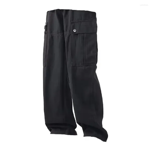 Pantaloni da uomo carico a gamba larga retrò dritta con multi tasche per uomini pantaloni da streetwear traspiranti colori solidi in forma sciolta