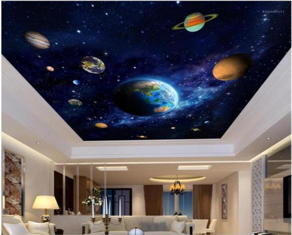 3D -Deckengemälde Wandbilder mit Papier Bild Blau Planeten Raummalerei Dekor PO 3D Wandgemälde Tapete für Wohnzimmer Wände 3 D11572076