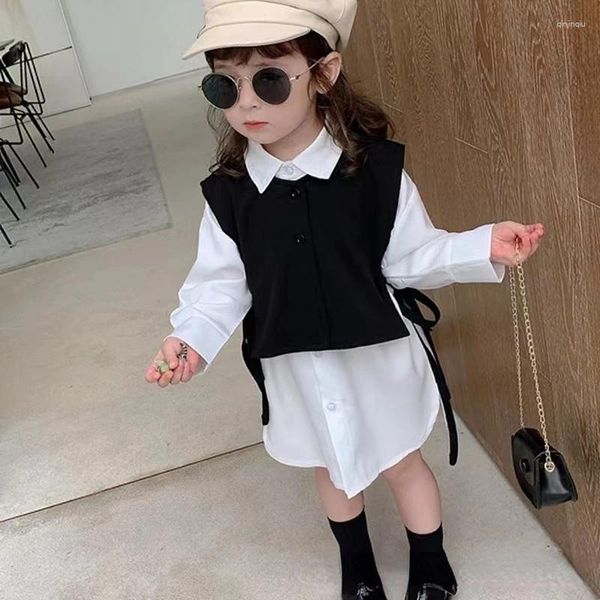 Set di abbigliamento Set di abiti autunnali primaverili per le ragazze camicia bianca in stile coreano giapponese lavano 2 pezzi per bambini