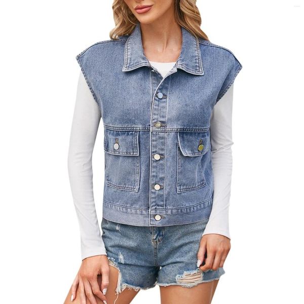Coletes femininos de moda de cor sólida solto lapela lava -laping jeans camisole colete cassole tops de luxo mark top for women jumper 2024
