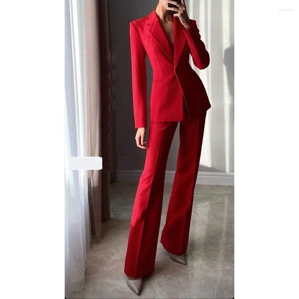 Damen zweisteuelhafte Hosen Rote Frauen Anzüge Blazer Slim Fit Single Breasted Kerbe einen Knopf 2 Jacke Office Dame Outfits Kostüm 2023