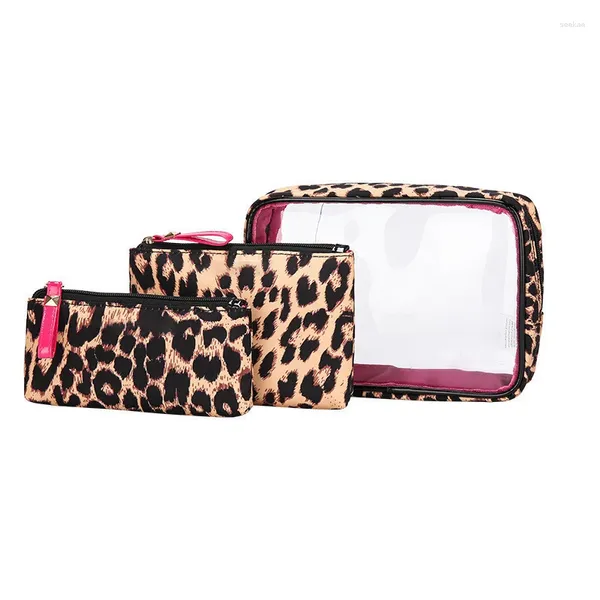 Sacchetti cosmetici 2024 borse di stoccaggio stampato leopardo da viaggio per viaggi per il trucco a tre pezzi Gift di Natale San Valentino