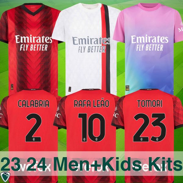 23 24 AC Club Rossoneri Jerseys -Calábria, Rafa Lea, Tomori Edition.Premium for Fans - Home, Away, Third Kits, Coleção Infantil. Nome de personalização de vários tamanhos, num