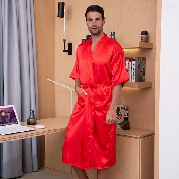 Erkekler Places Growar Erkekler Kısa Kollu Kimono Batah Robe Bride Damat Soyunma Rayon iç çamaşırı gevşek Lounge Banyo ev kıyafetleri